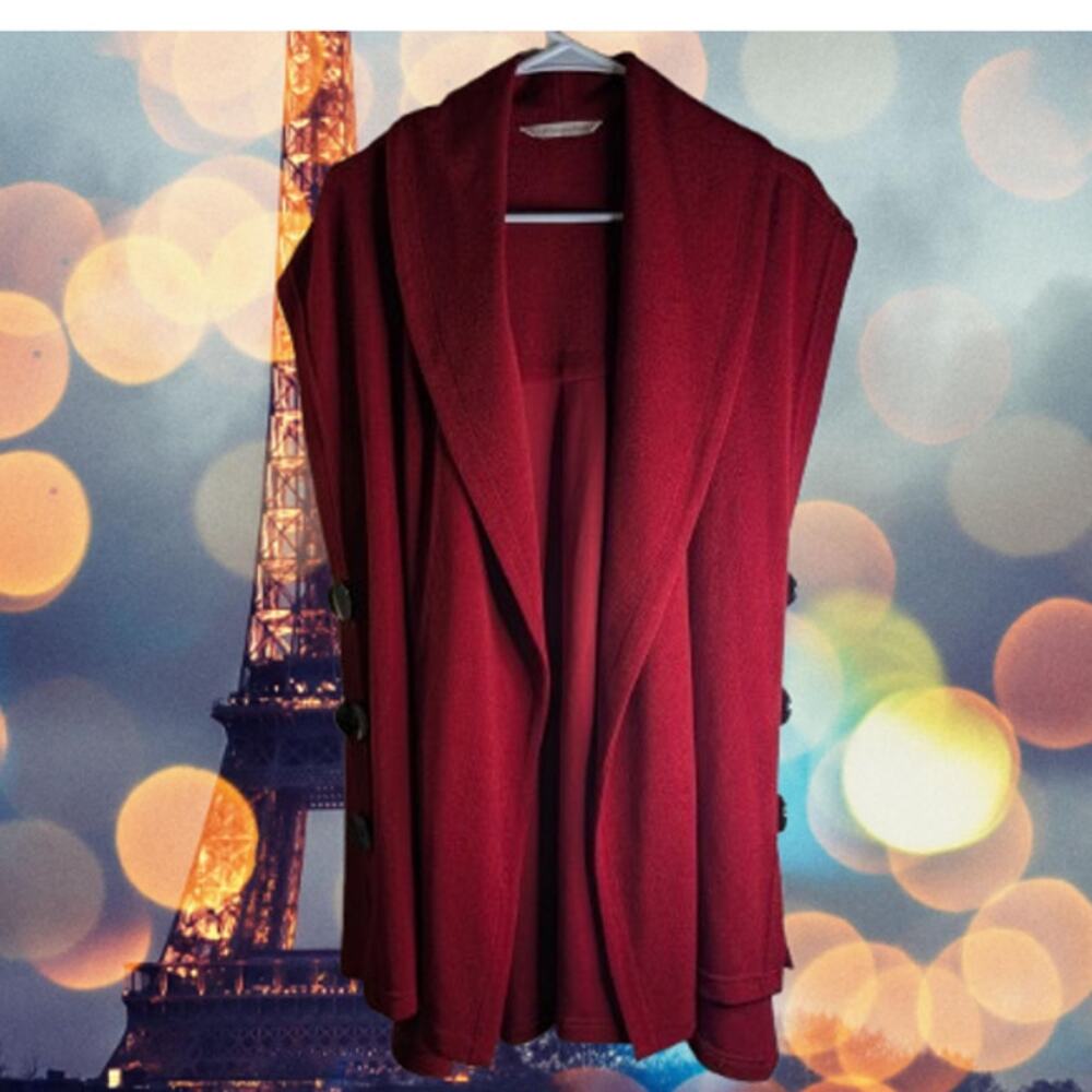 Soft Surroundings Large Red Mesa Button Sleeveles… - image 1